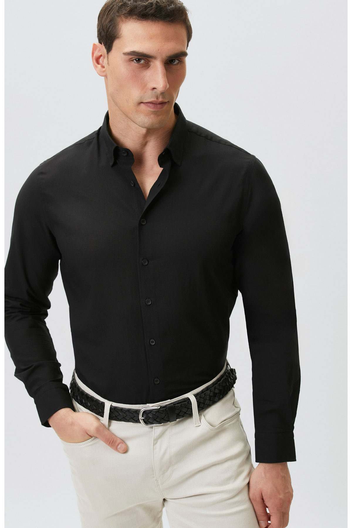 Network Slim Fit Siyah Cotton Gömlek