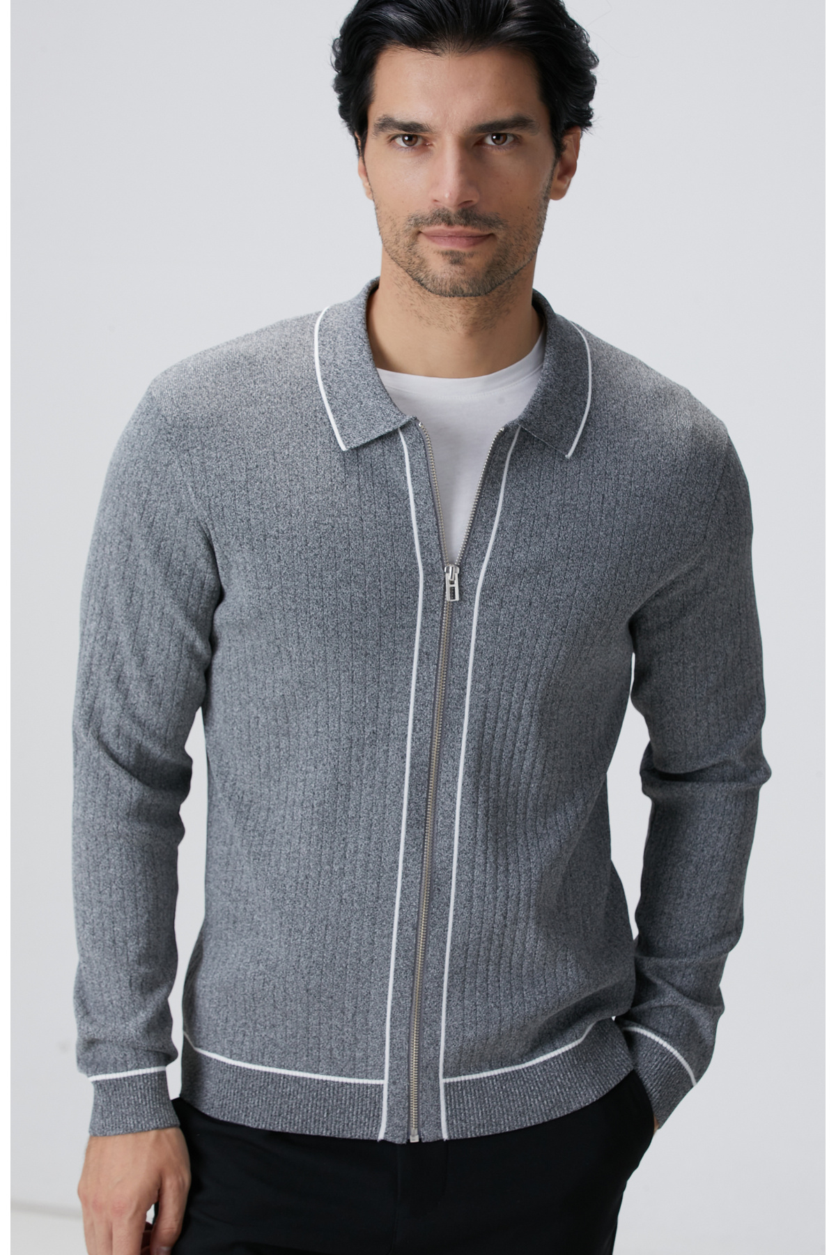 Resim Network Gri Melanj Rayon Fermuarlı Hırka 