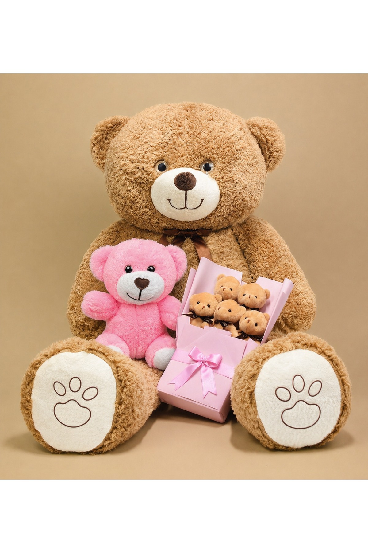 Love Filled Gift Set – 120cm Giant Plush Bear, 25cm Plush Teddy Bear & Plush Bouquet
