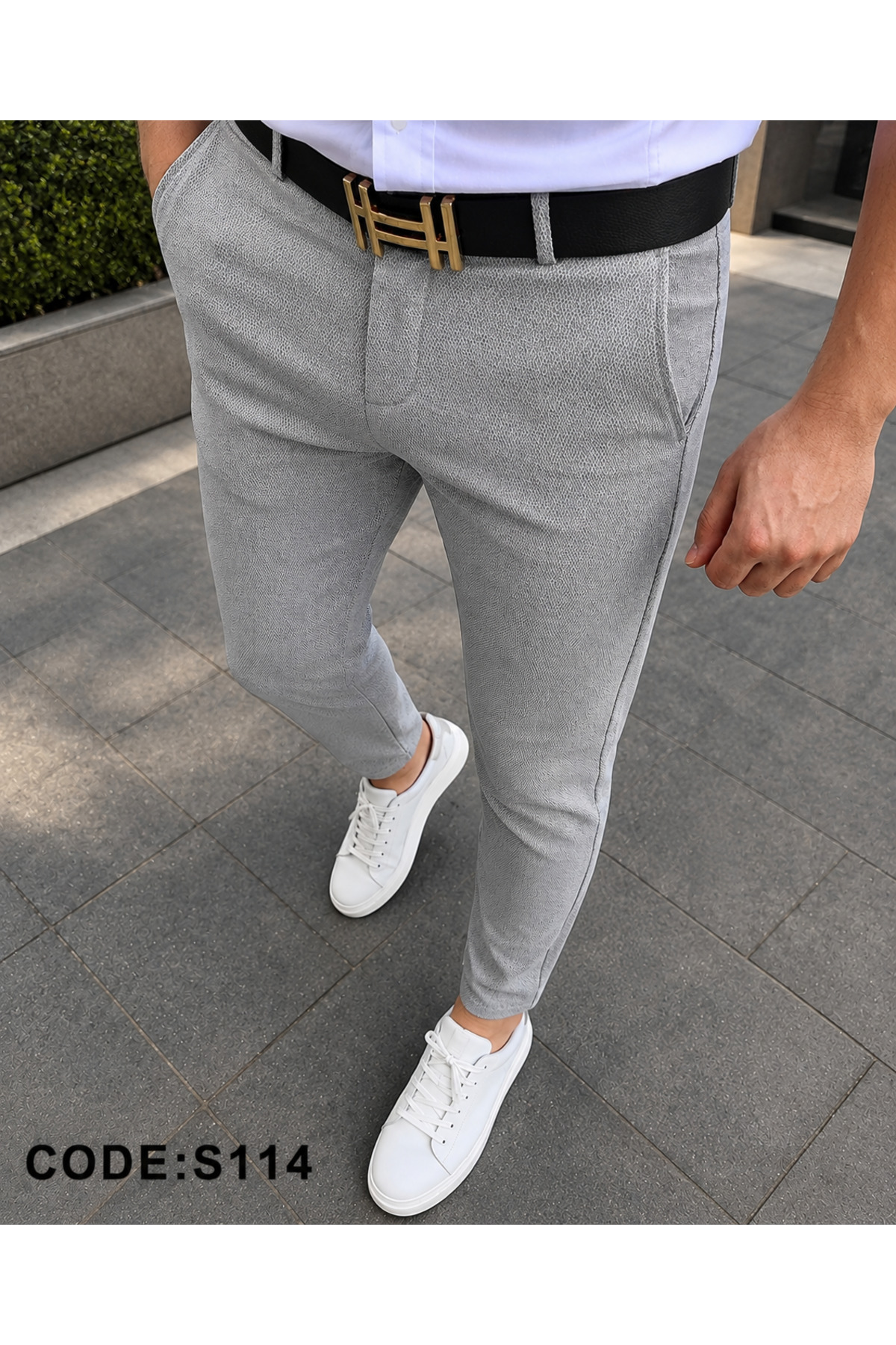 DOPPİO'N DENİM Férfi szürke Slim Fit rugalmas Lycra vászonnadrág