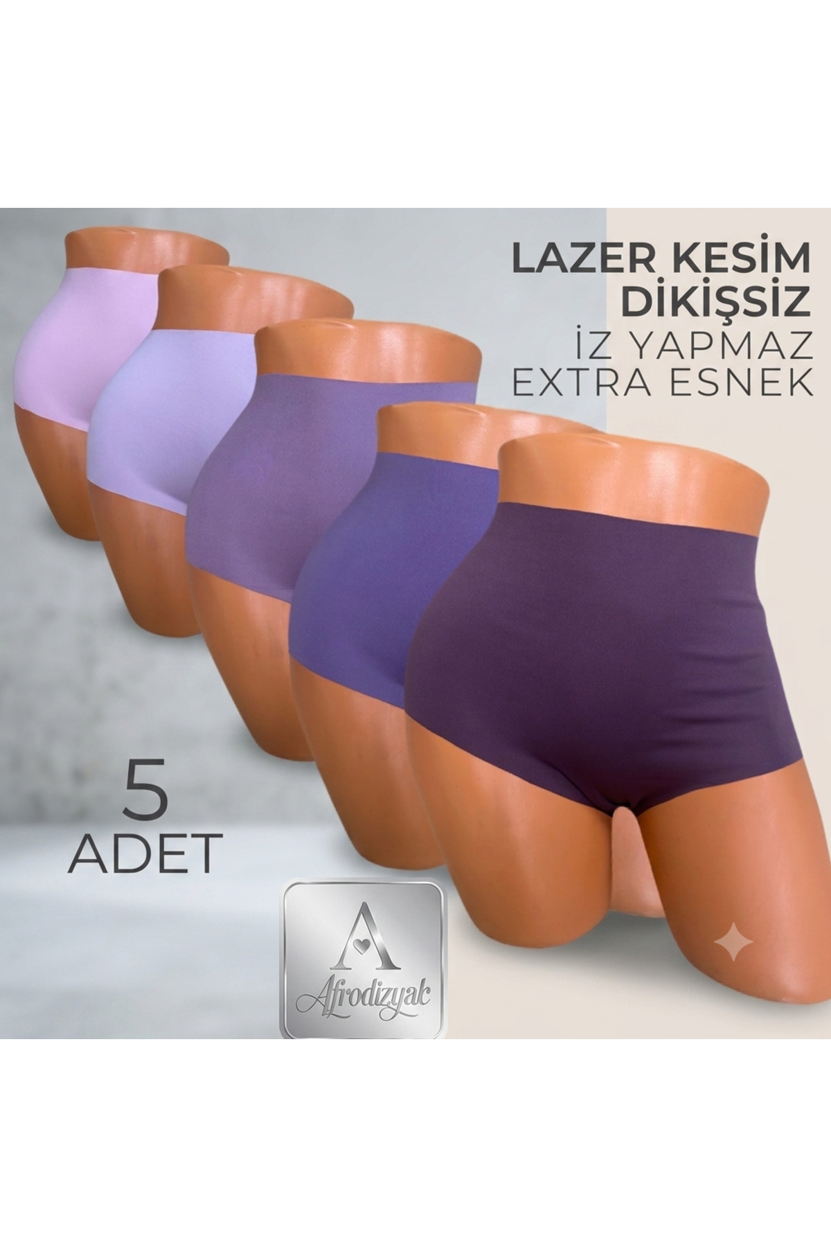 Afrodizyac 5'li Extra Yüksek Bel Lazer Kesim Dikişsiz iz Yapmaz Hayalet Külot (Extra Esnek Ve yumuşak) görsel 3