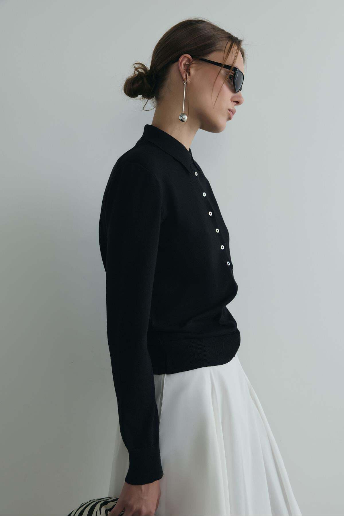 Suud Collection Siyah Carter Polo Yaka Triko Kazak görsel 6