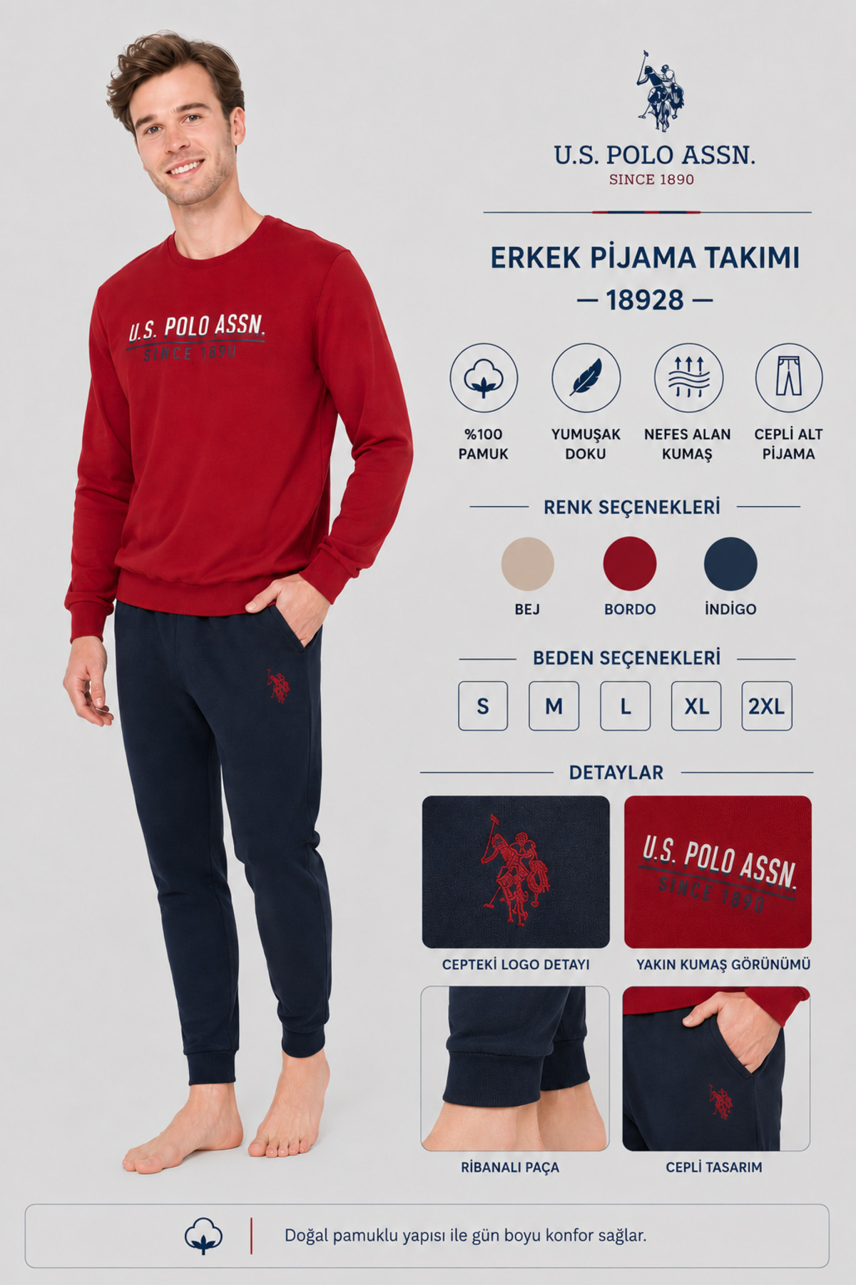 U.S. Polo Assn. 18928 Sıfır Yaka Paçası Bantlı Ev Giyim Eşofman Takım BORDO — زرشکی TYC7C1849CD03D4DC1B0F5700