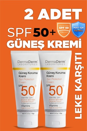 DermaDerm Güneş Kremi Spf 50 | Yüksek Uva/uvb Koruma | Yeni Üretim 100 gr 2 Adet