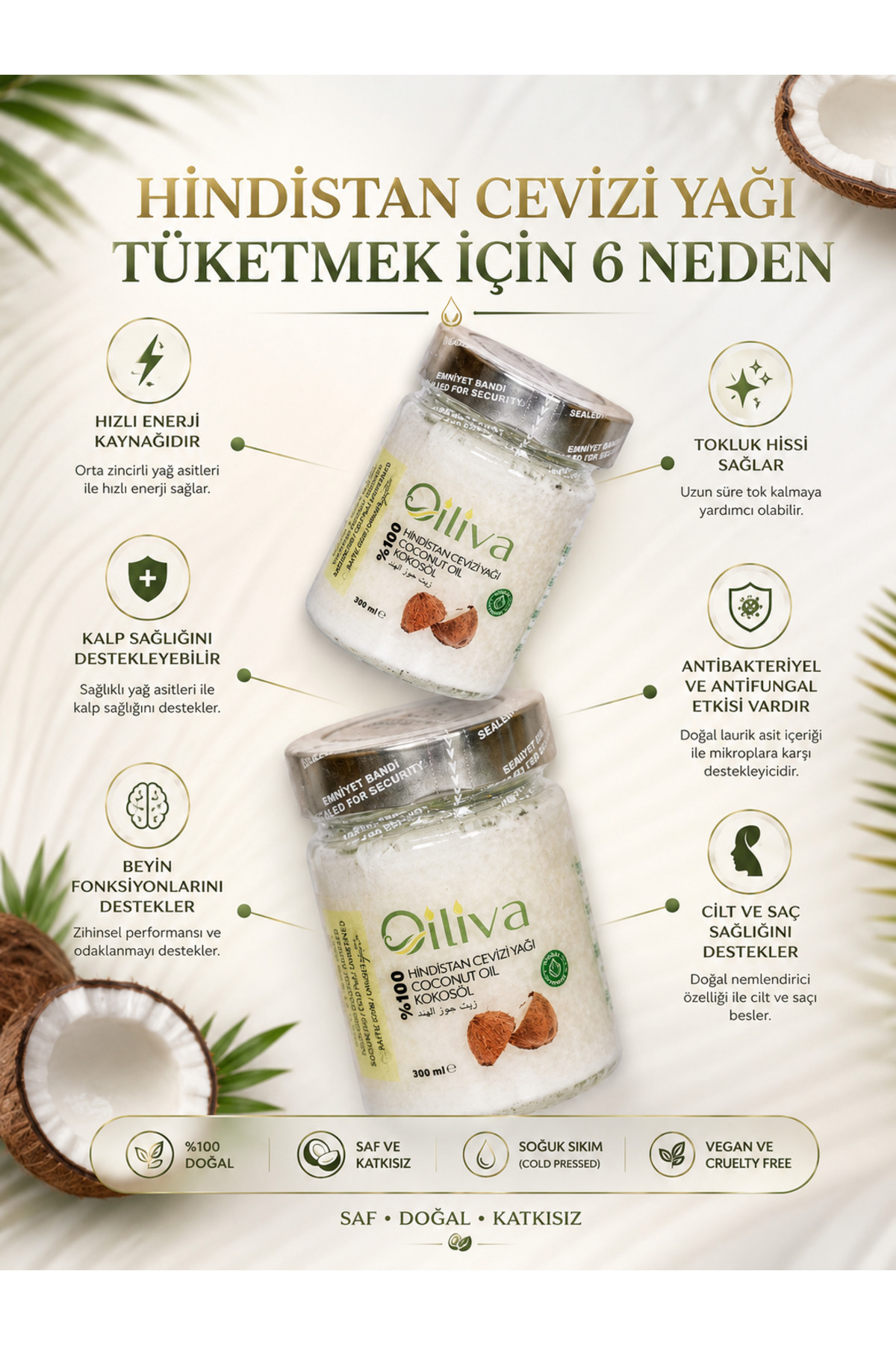 %100 Doğal Hindistan Cevizi Yağı 3x300 ml – Soğuk Sıkım, Cam Şişe – Katkısız ve Saf — TYCDFPAMSN172743057064854 — تصویر 3 از 8