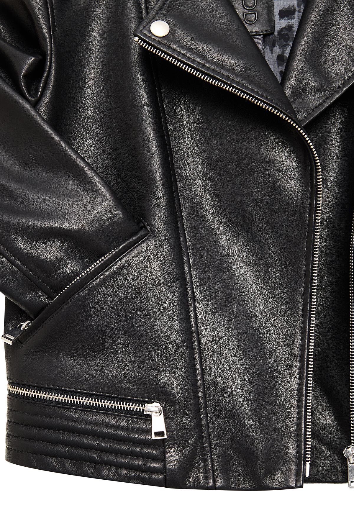 Derimod  Eliza Kadın Siyah Biker Kısa Deri Ceket 25SGD5299VE - Görsel 7
