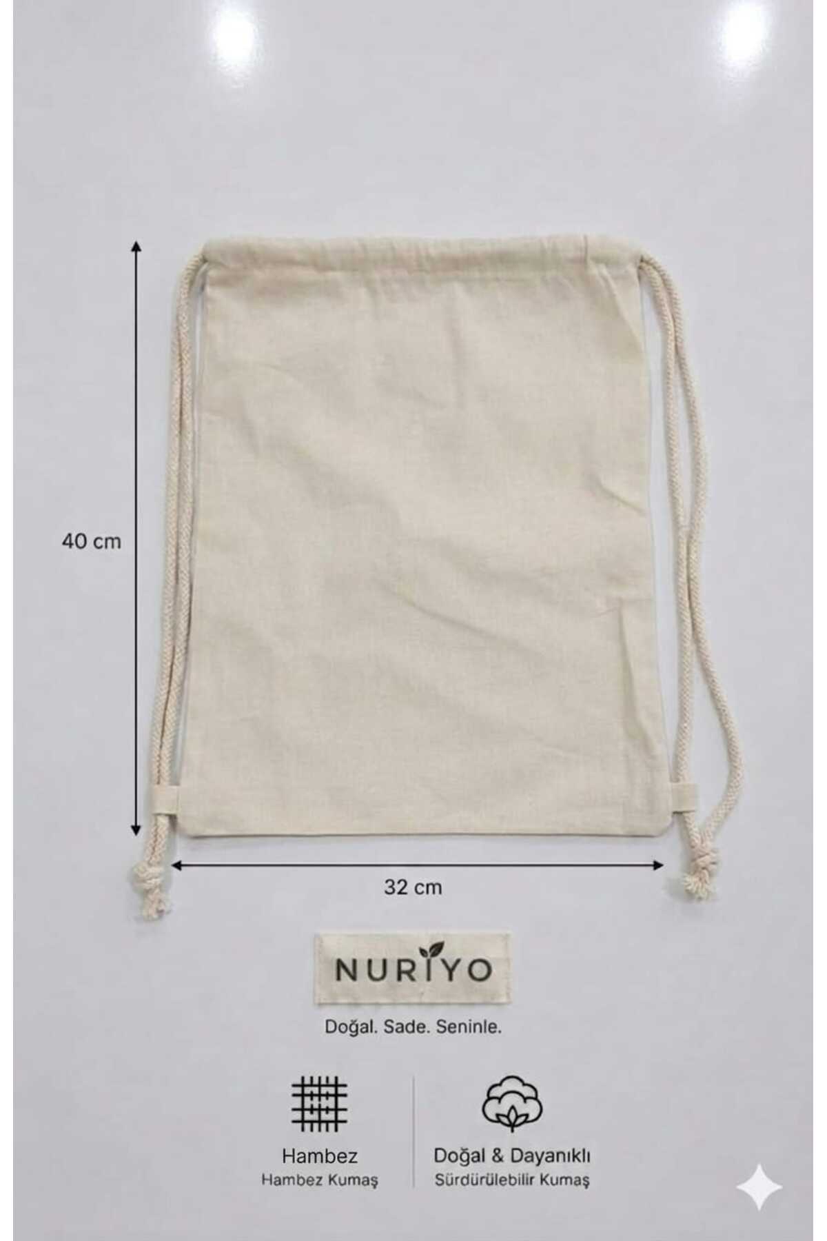 NURİYO 32x40 Hambez Baskısız İp Büzgülü Sırt Çantası || Boyanabilir Çanta || 1 Adet