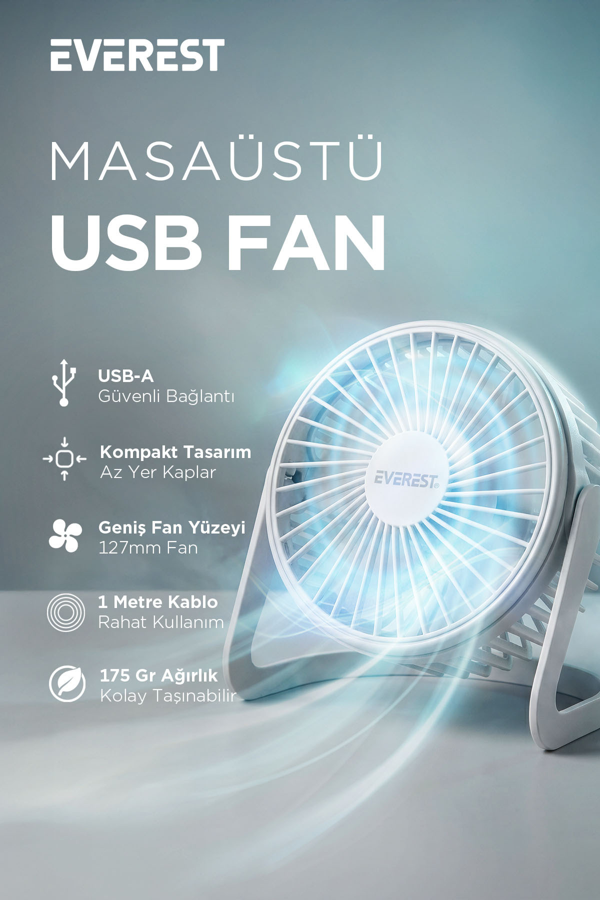 Everest Efn-505 Vantilatör Usb 14cm Beyaz - Fiyatı, Yorumları