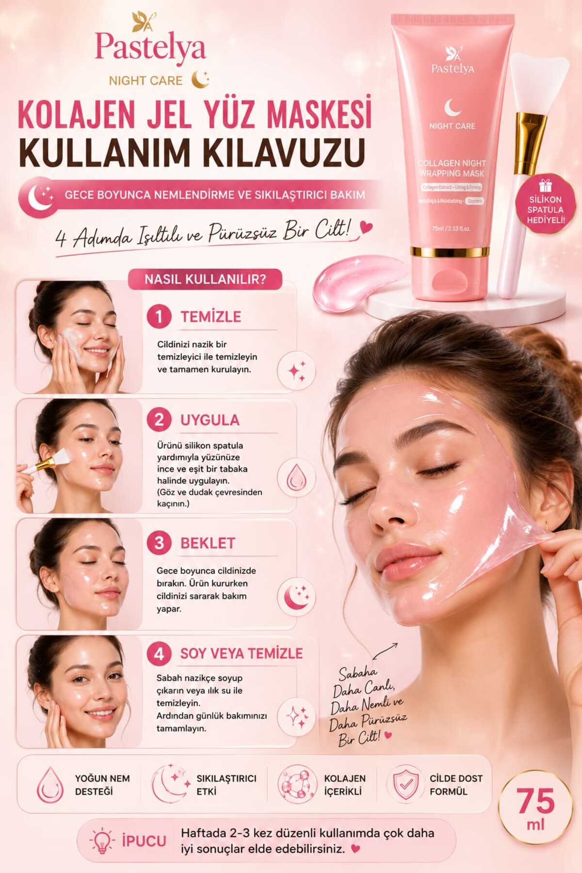 Soyulabilir Kolajen Jel Yüz Maskesi 75 ml – Cam Gibi Parlak Cilt Maskesi — SOYKJYMTEK — تصویر 4 از 6