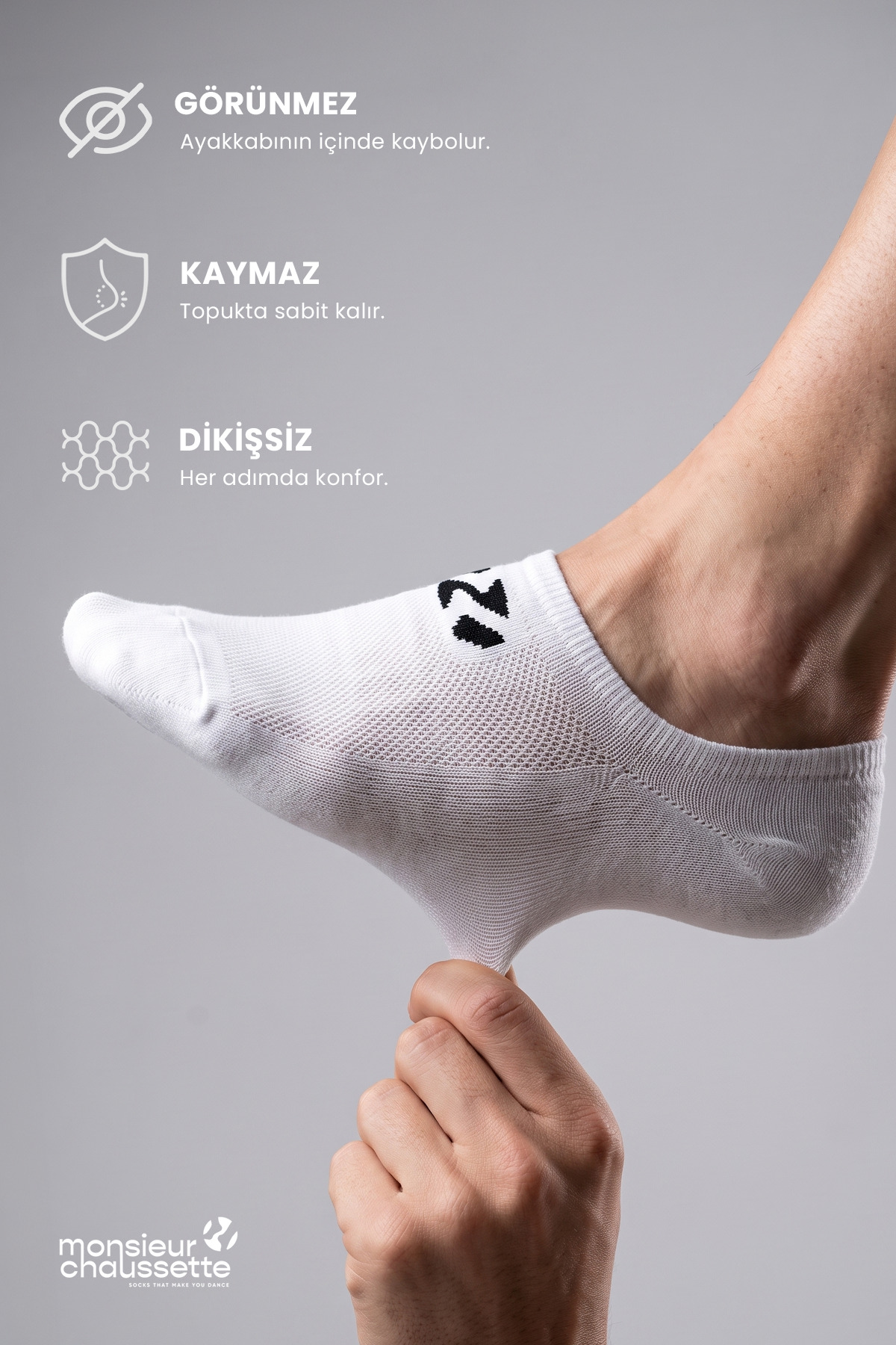 MONSIEUR CHAUSSETTE 3-PACK Ayaktan Çıkmayan ve Ayakta Gözükmeyen Organik Pamuk Unisex Çorap görsel 5