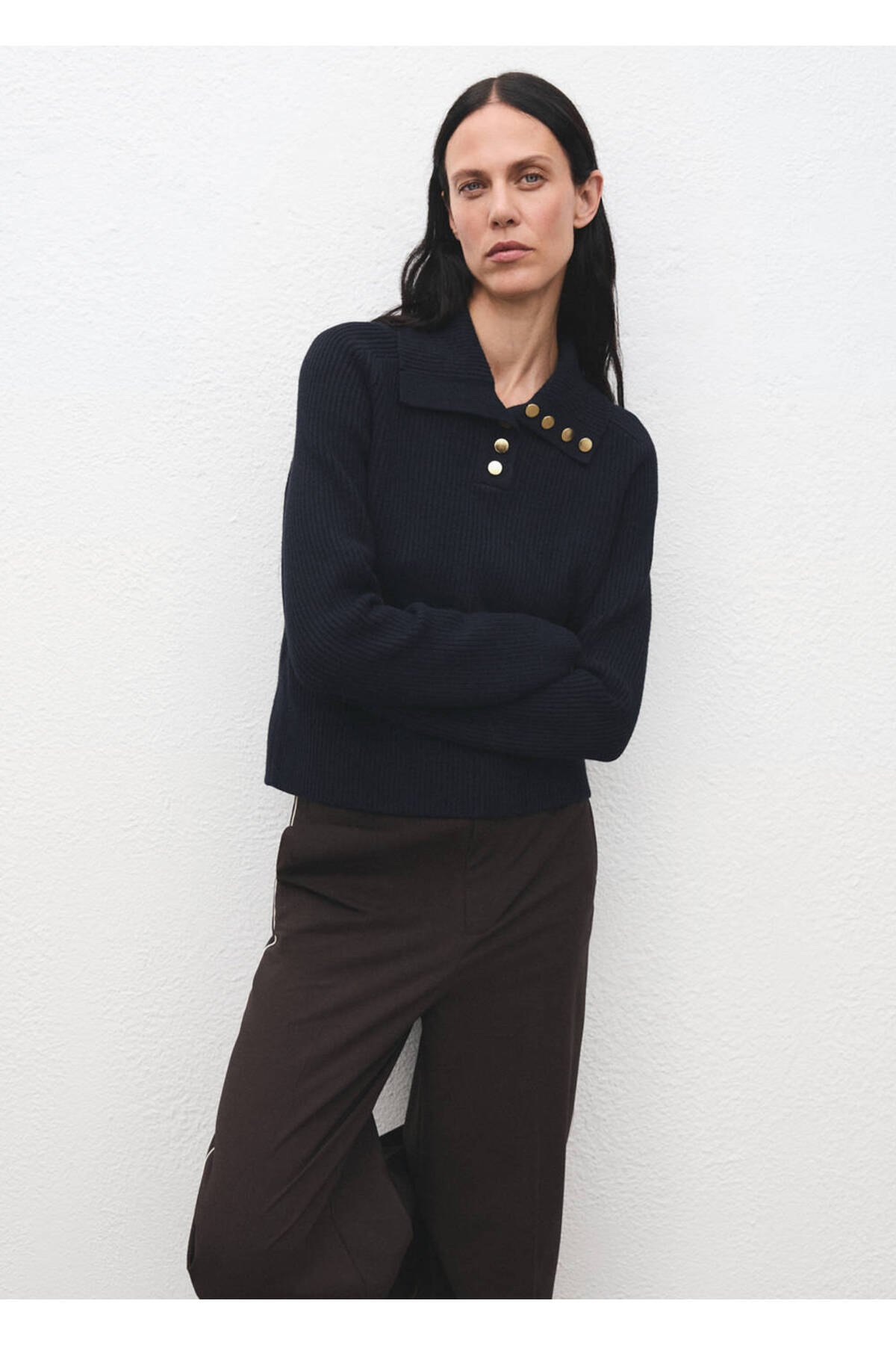 MANGO Woman Polo yaka düğmeli ribana kazak