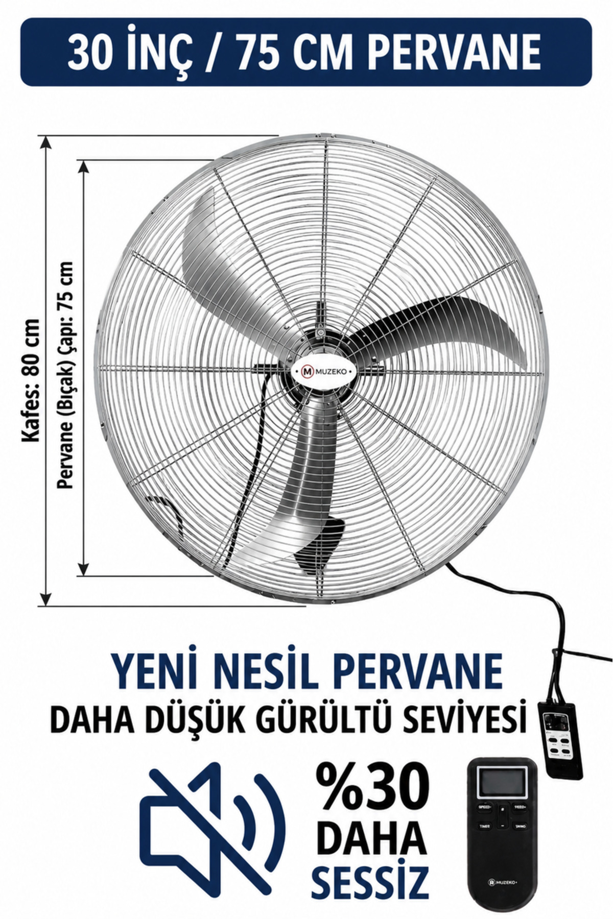 MZK750 30INCH 75CM SILVER COLOR CONTROLLED WALL MOUNTED INDUSTRIAL VENTILATOR NOT SUITABLE FOR HOME