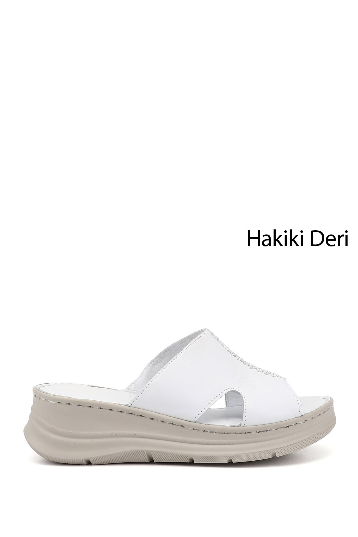 Women's White Fill Sole Genuine Leather Slippers