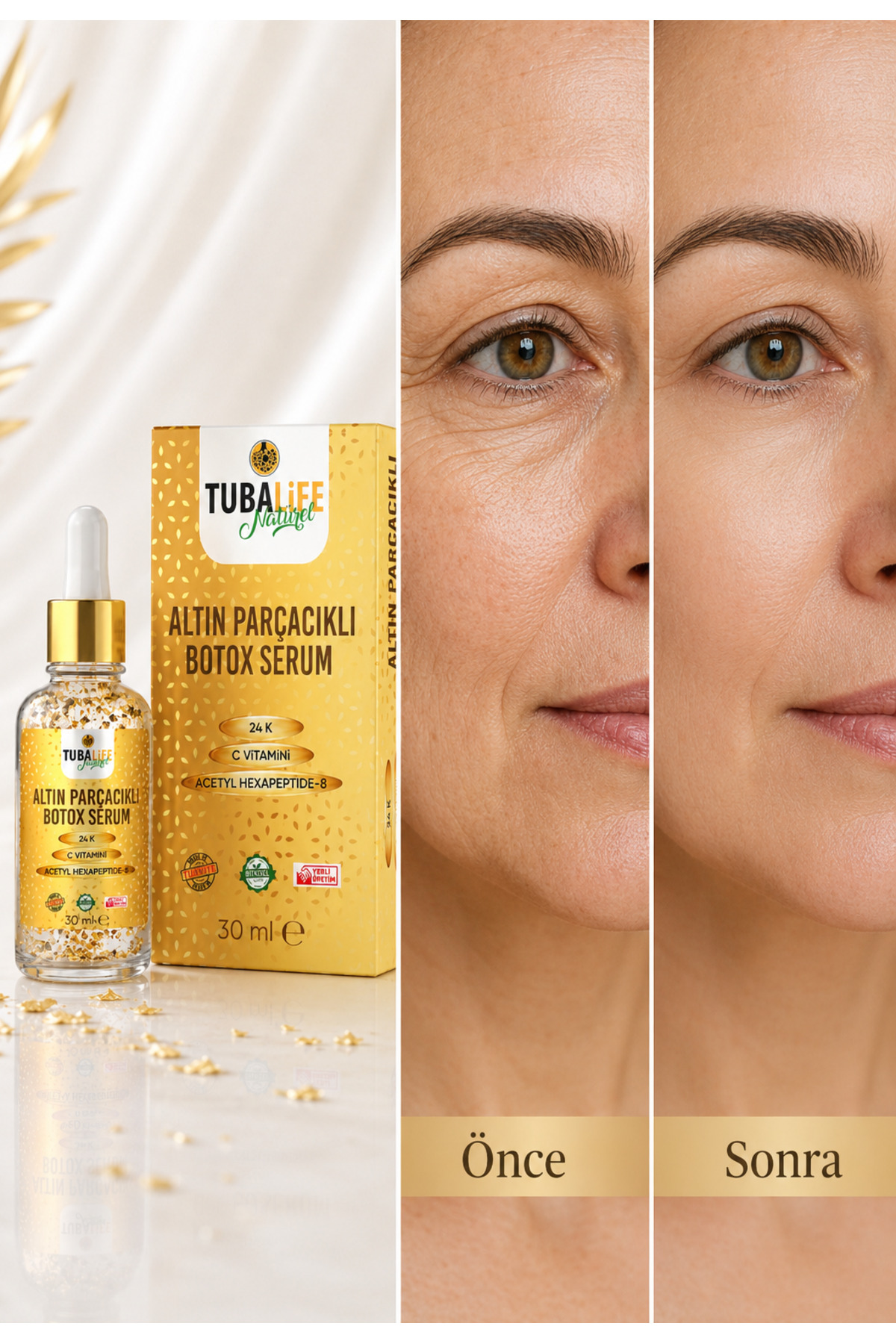 24k Altın Parçacıklı Kırışıklık Karşıtı Botoks Etkili Cilt Bakım Serumu - Yaşlanma Karşıtı - 30 ml — TB 060-003 — تصویر 6 از 8