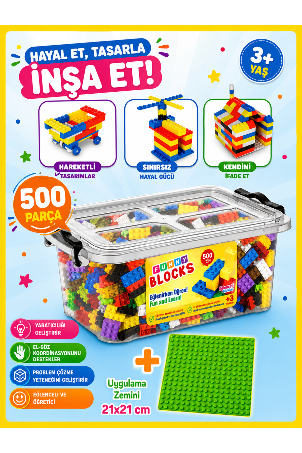 p parti oyunevi Yeşil Uygulama Zeminli Mikro Blok Funny Blocks 500