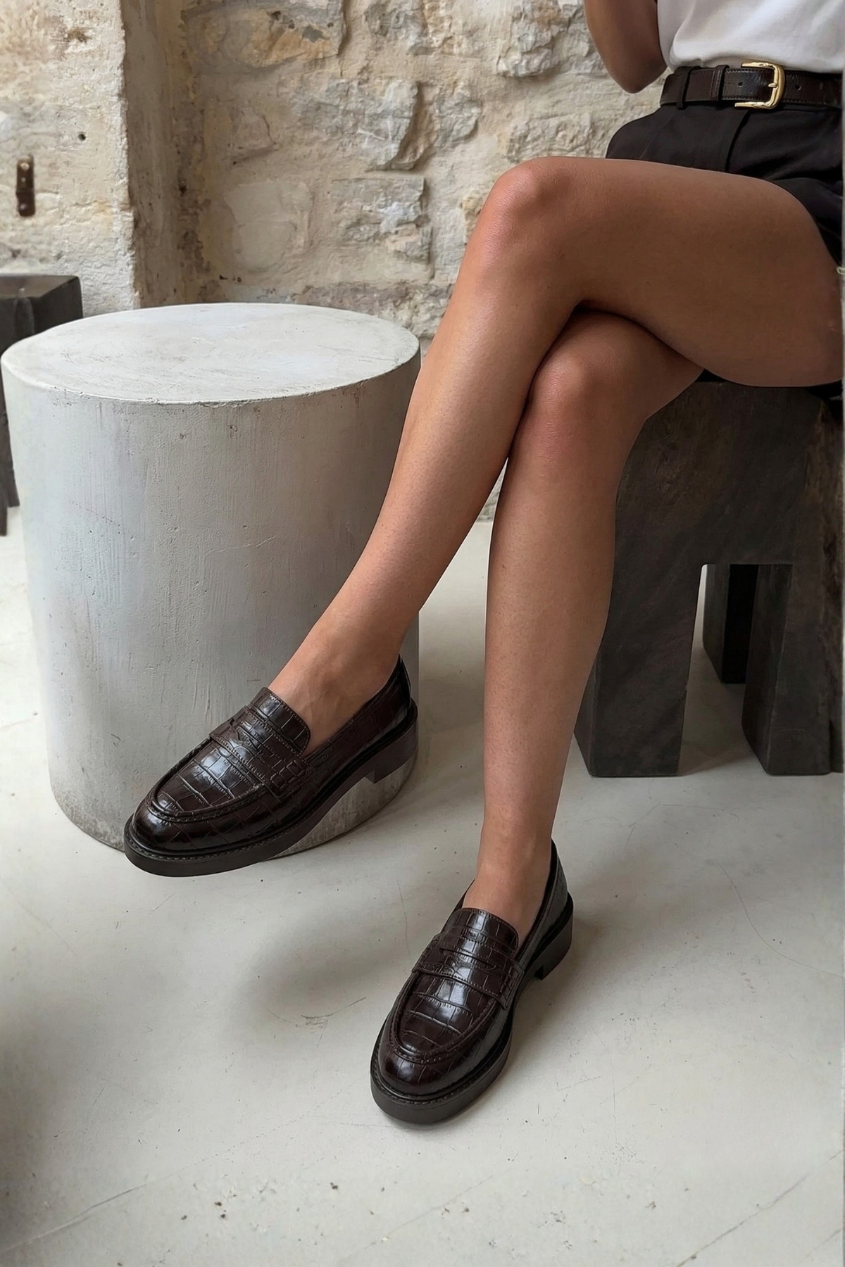 Marjin Kadın Loafer Günlük Klasik Ayakkabı Casual Makosen Fonle Kahve Croco görsel 4