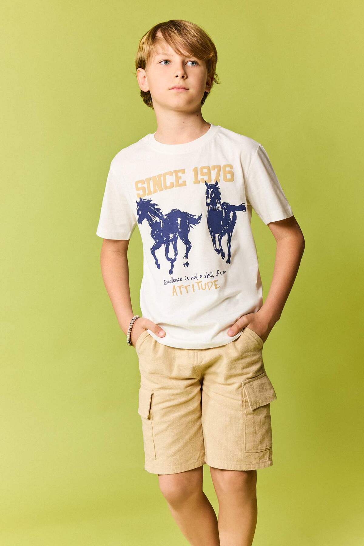 Defacto 100% Cotton Regular Fit Crew Neck Printed Short Sleeve T-Shirt Boys H7521A826Sm