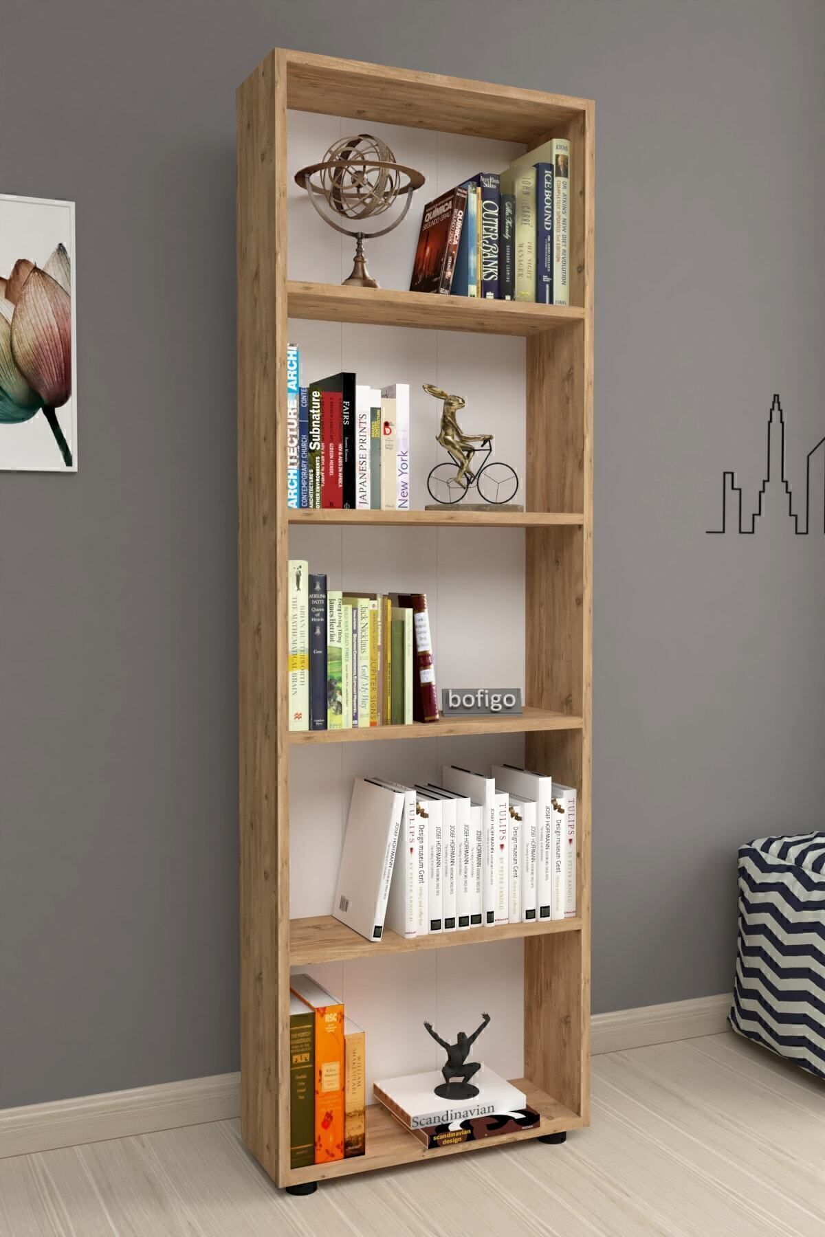 Decorative 5 Shelf Bookshelf Modern Bookshelf Cinar Pine