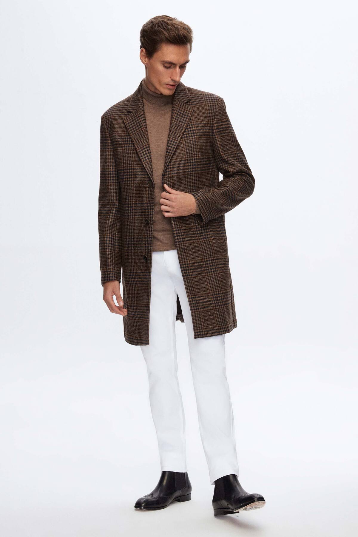 Damat Slim Fit Kahverengi %100 Yün Palto görsel 7