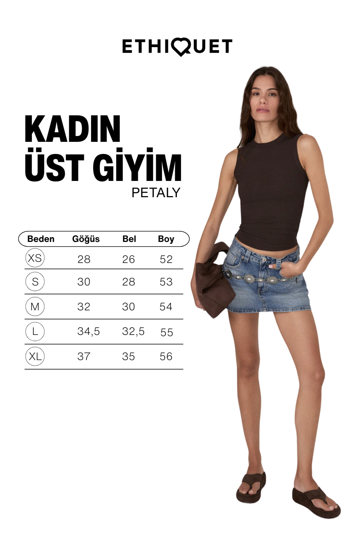 ETHIQUET PETALY Kadın Yumuşak Ve Esnek Kumaşlı Organik Pamuklu Yuvarlak Yakalı Kahverengi Atlet görsel 6