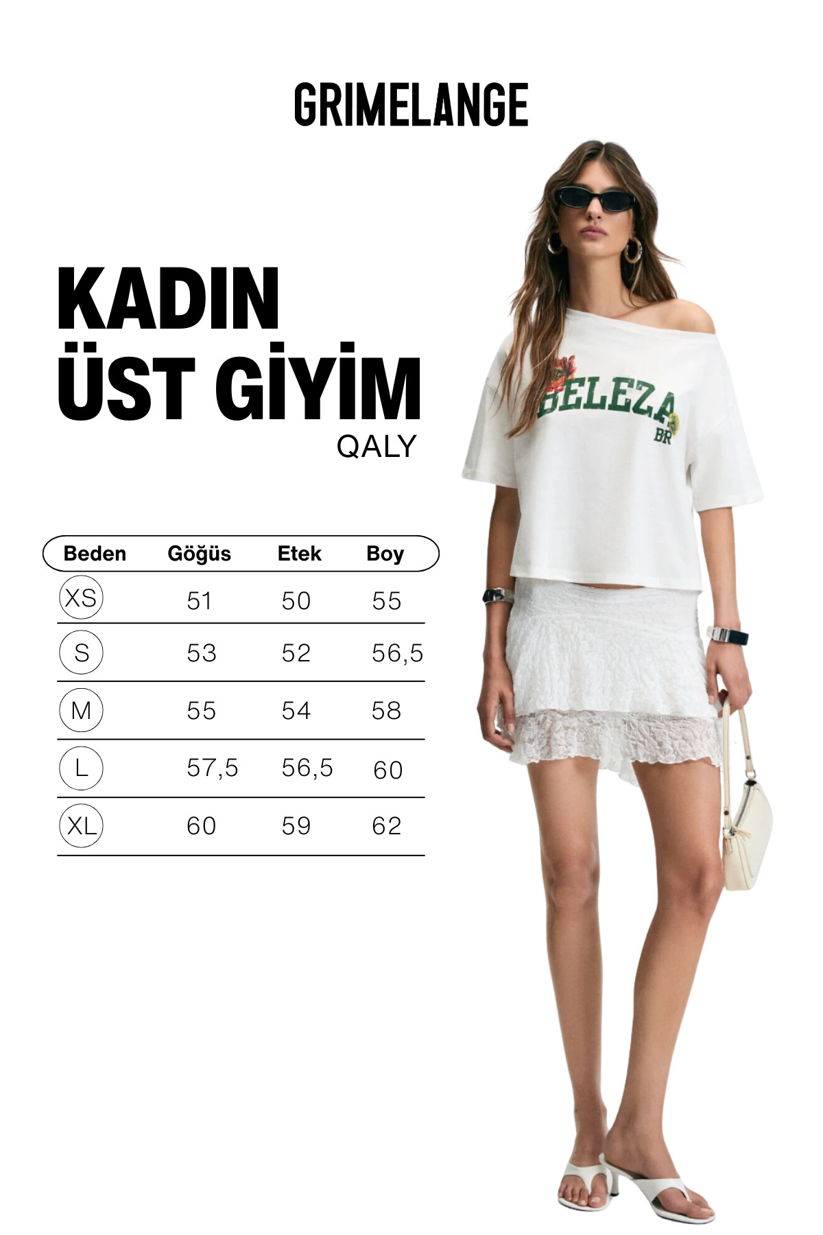 GRIMELANGE QALY Kadın Kayık Yaka Tek Omuz Kısa Kol Ön Ve Arka Baskı Detaylı Relaxed Ekru T-Shirt görsel 8