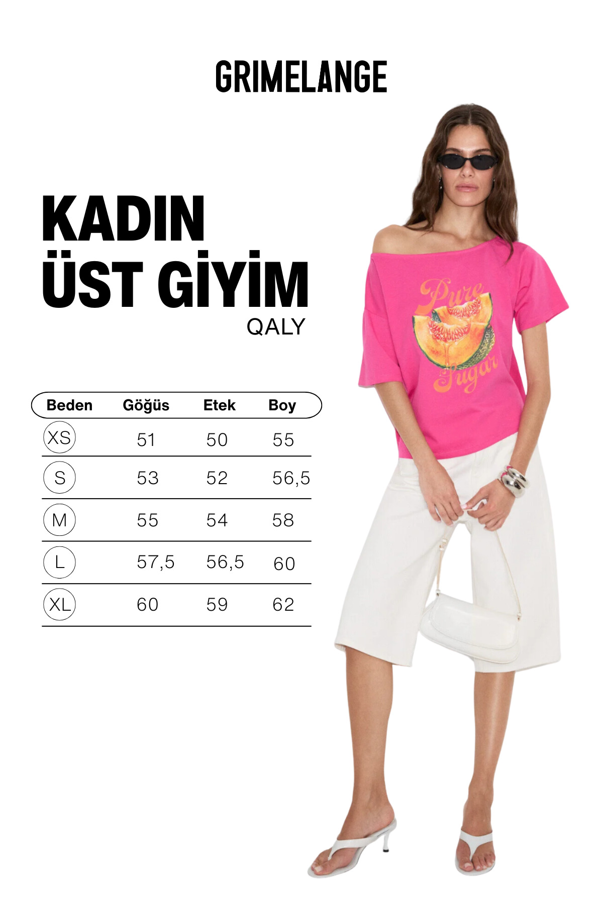 GRIMELANGE QALY Kadın Kayık Yaka Tek Omuz Kısa Kol Ön Ve Arka Baskı Detaylı Relaxed Pembe T-Shirt görsel 6