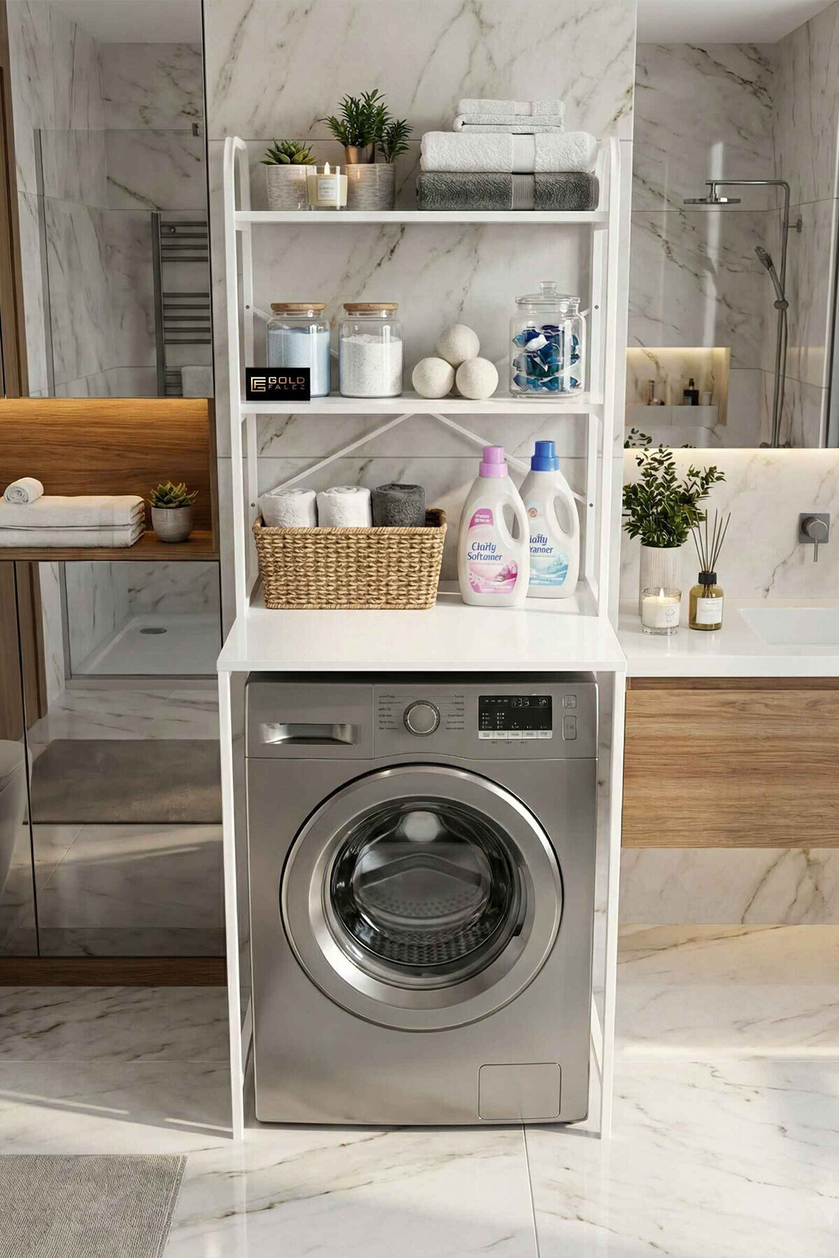 Goldfalez Çamaşır Makinesi Üstü Raf Beyaz 70 cm görsel 2