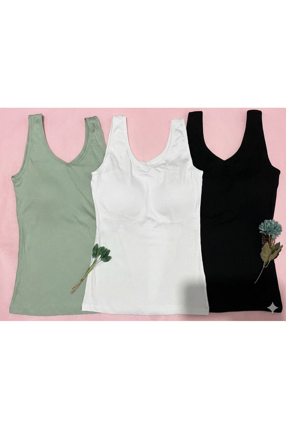 VELOURE Kadın Atlet Sütyenli V Yaka Modal 1 Adet Yeşil Renk Pedli Atlet-bluz-T-shirt görsel 4