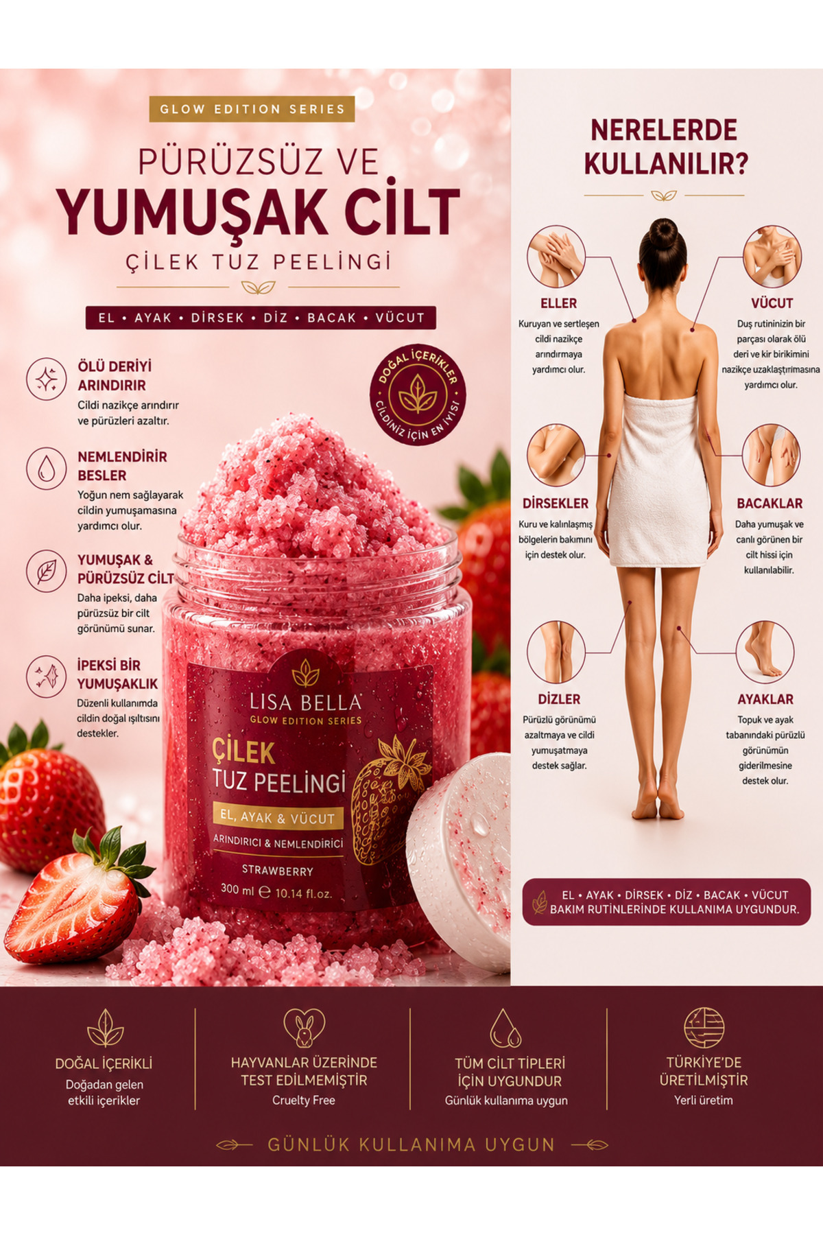 Soft Glow Vücut Peelingi | El, Ayak ve Vücut İçin Ölü Deri Arındırıcı Bakım Çilek👉 "Batık Karşıtı" — USGVP — تصویر 5 از 9