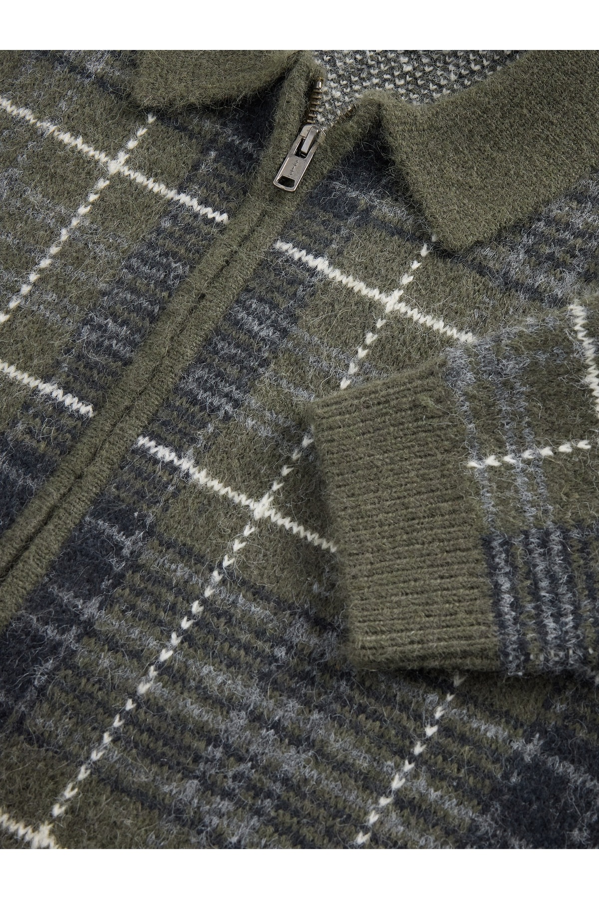 GAP Erkek Yeşil Fermuarlı Kareli Brushed Hırka görsel 3