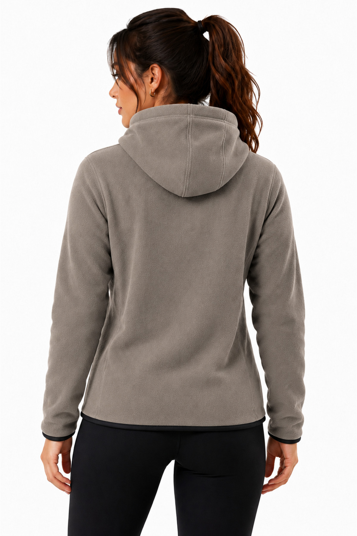 GHASSY CO Kadın Haki Kapşonlu Fermuarlı Polar Sweatshirt görsel 3
