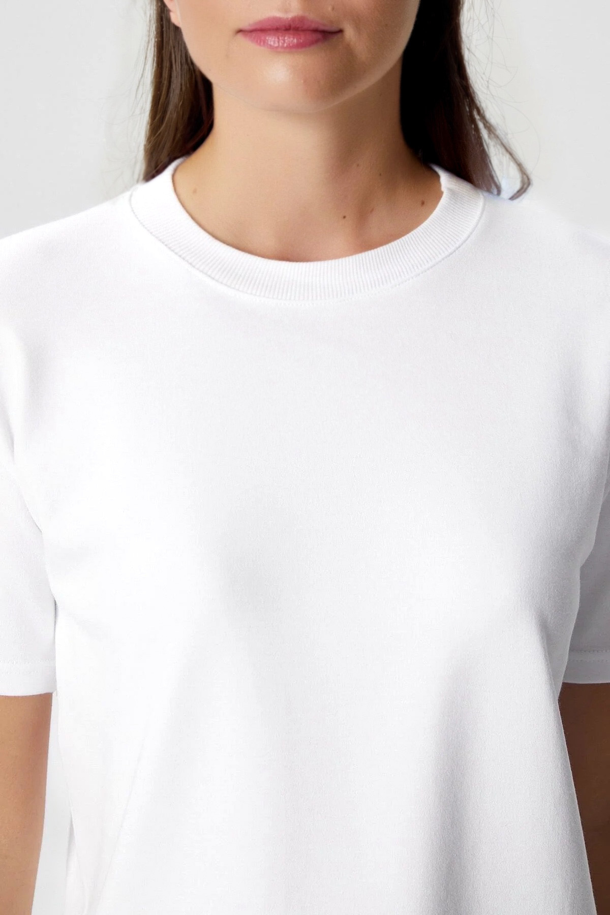 Ritnice Kadın Rise Dekoratif Yaka Tok Doku %100 Pamuk Beyaz T-Shirt görsel 2