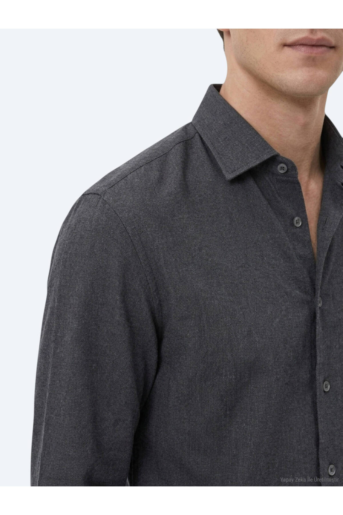 Kip Siyah Düz Regular Fit Uzun Dokuma Casual Pamuk Karışımlı Gömlek görsel 4