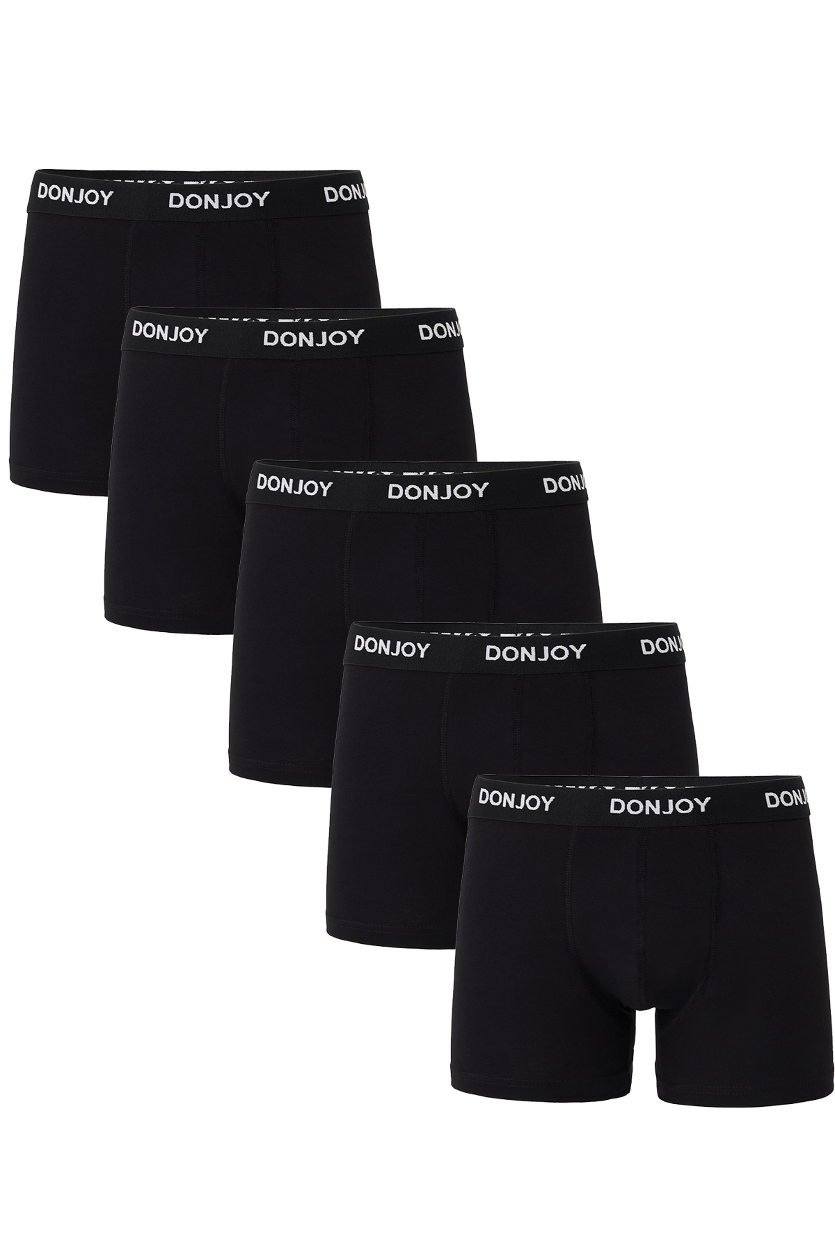 don joy Men's 5-Piece Cotton Lycra Combed Cotton Black Boxers with Elastic Waist