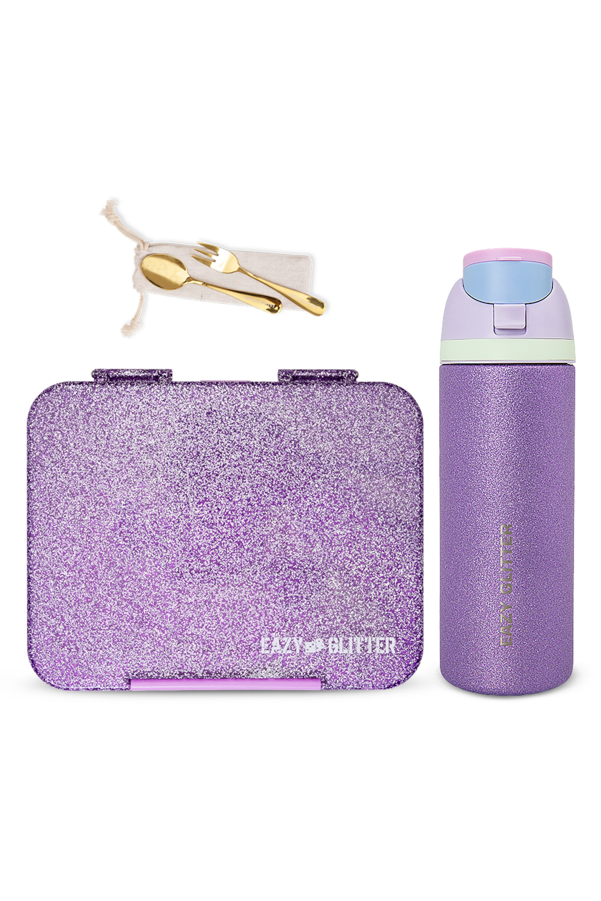 Eazy Kids Convertible Bento Lunch Box w/ Glitter Stainless Steel Water Bottle...