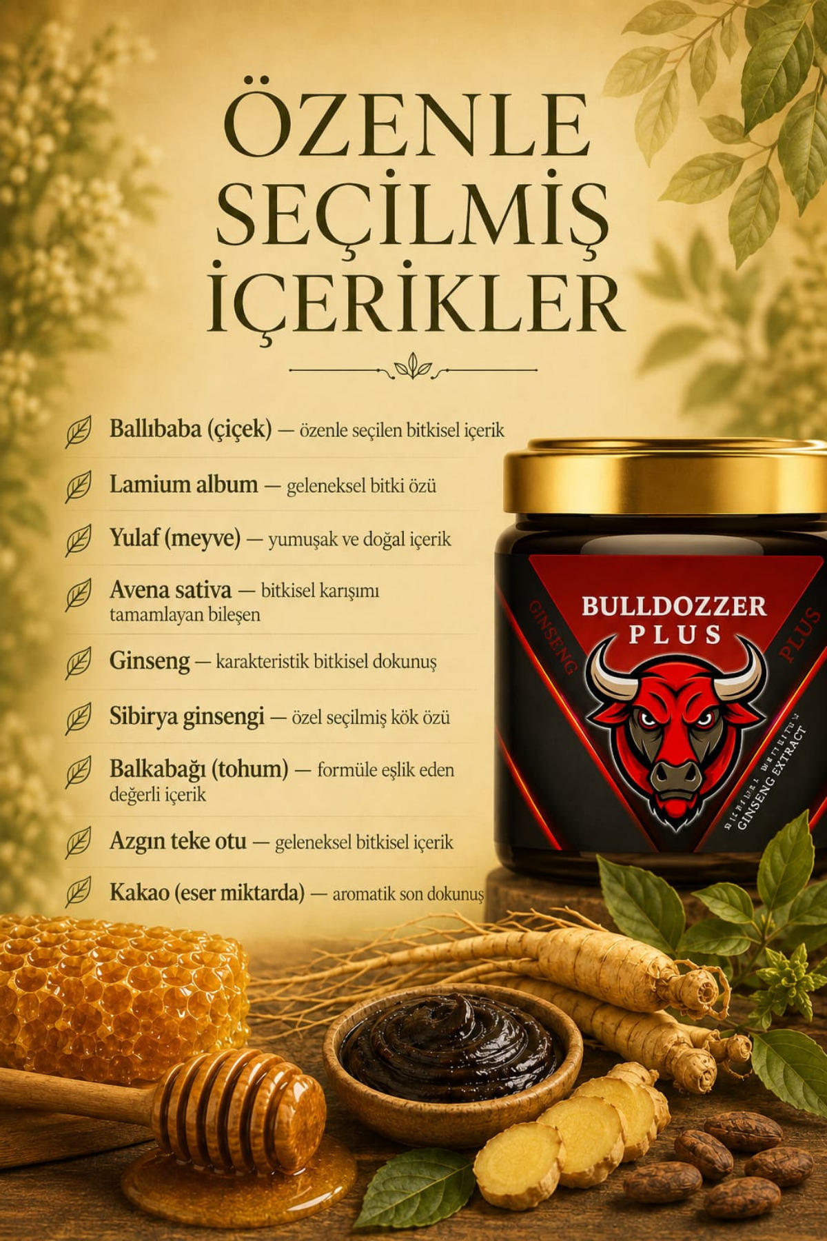 Ginseng, Çakşır Otu, Panax Içeren Kuvvet Bitkisel Karışımlı Macunu 240 gr BullDozzer — BZPLS1 — تصویر 4 از 6