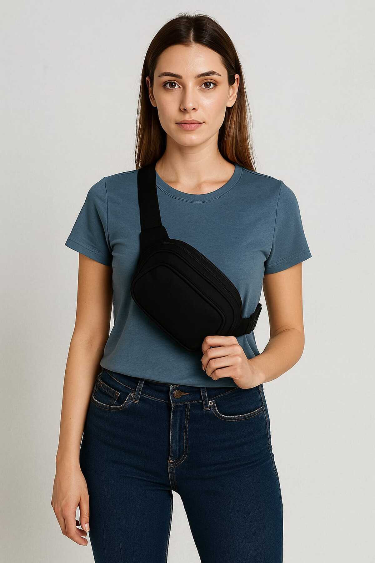 Sofia Bodybag Unisex Üniversitelilere Uygun Siyah Erkek Ve Kadın Omuz Ve Bel Çantası görsel 4