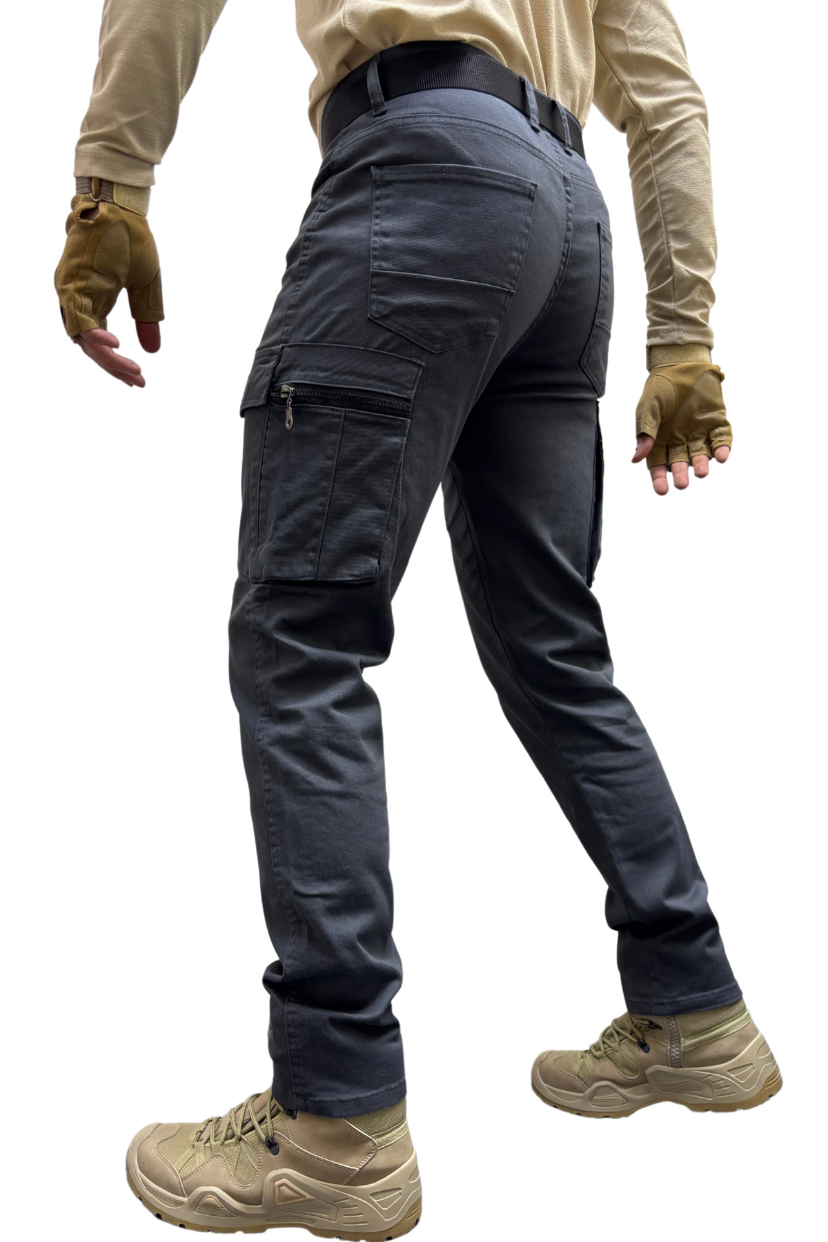 Polviton Erkek Kargo Pantolon Taktikal Füme Slim Fit Cepli Pantolon görsel 7