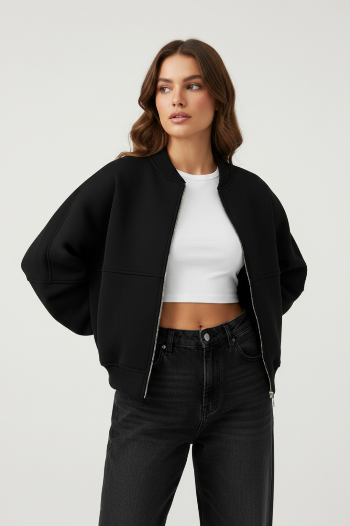 Runades Kadın Rahat Kesim Mevsimlik Sweat Bomber Ceket