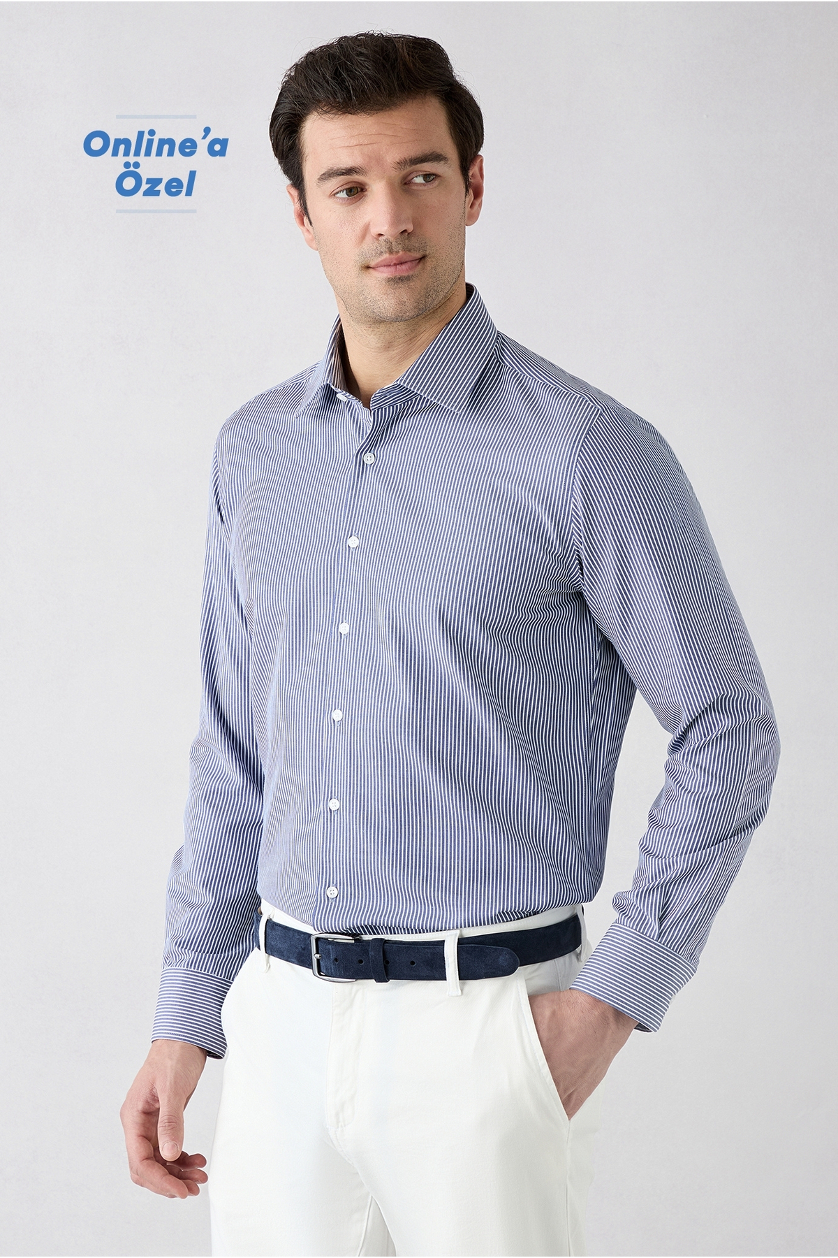 Kiğılı Uzun Kol Slim Fit Çizgili Klasik Yaka Pamuklu Kolay Ütülenebilir Gömlek