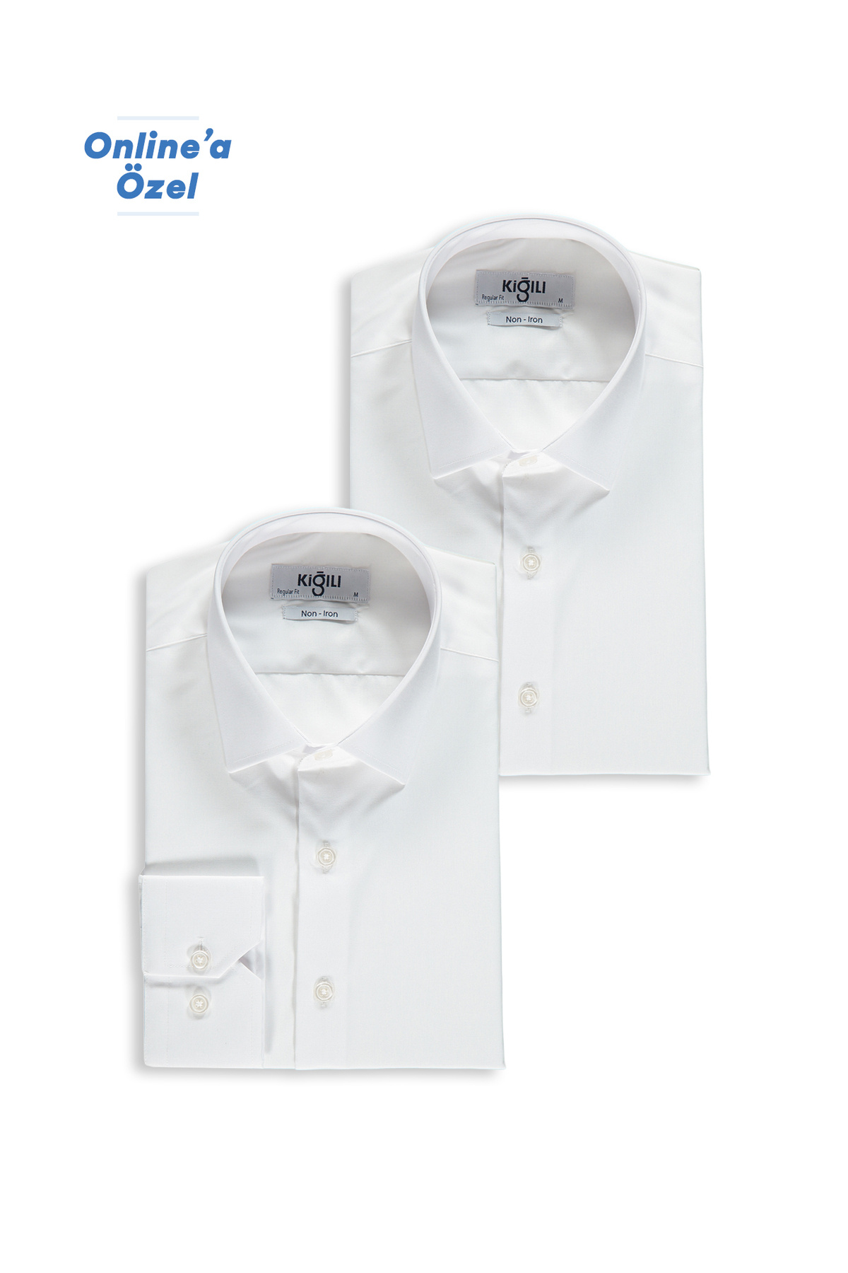 Kiğılı 2'li Uzun Kol Regular Fit Pamuklu Ütü Gerektirmeyen Pamuklu Klasik Non Iron Gömlek Seti