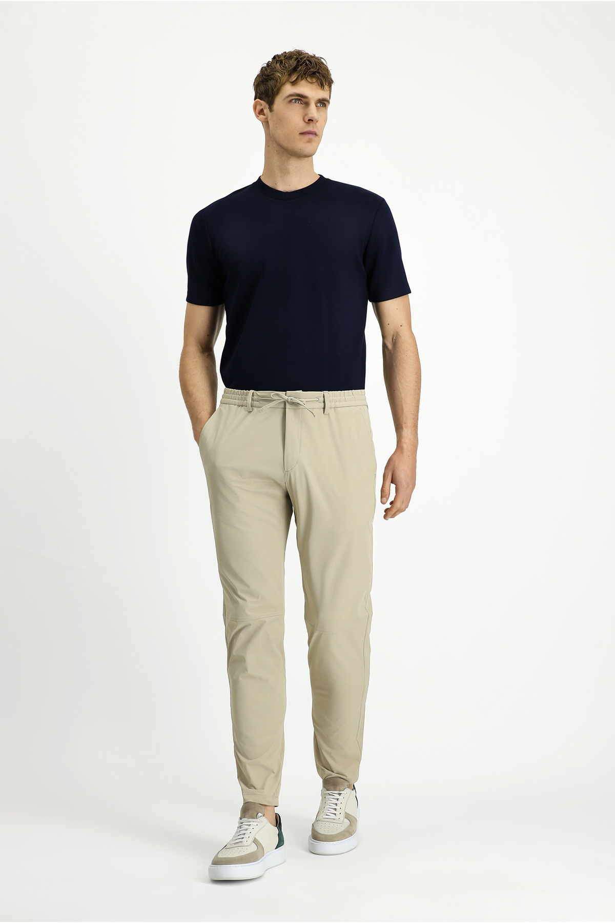 Techno-Line 7 Drop Super Slim Fit Eksra Dar Kesim Likralı Beli Lastikli İpli Klasik Kumaş Pantolon — بژ KSSZ3H79DZ003 — تصویر 3 از 7