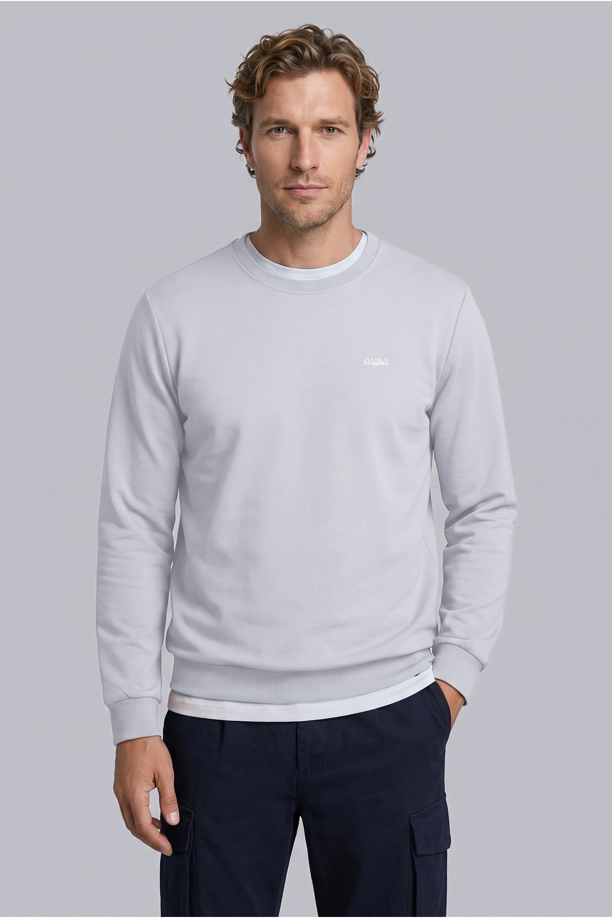 Kiğılı Bisiklet Yaka Regular Fit Nakışlı Basic İnce Sweatshirt görsel 3