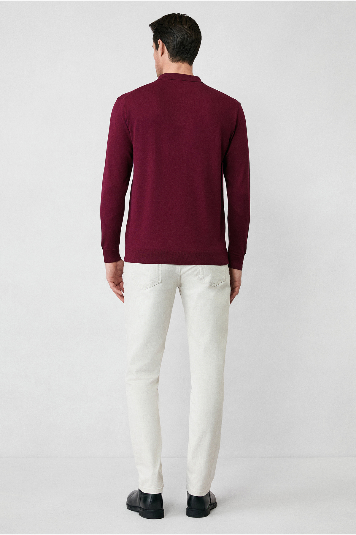 Regular Fit Düğmeli Polo Yaka Triko Kazak — زرشکی KKBSD178DZ001 — تصویر 6 از 7