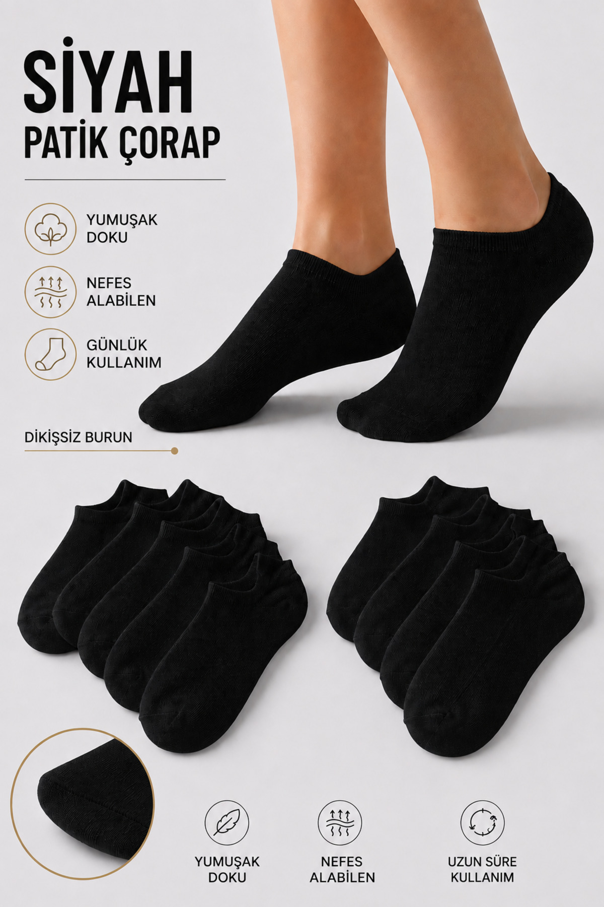 medineticaret 10 paketa crnih čarapa za čizme, crne ženske - muške unisex čar...