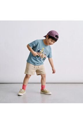 LilCrown Kids La'Ciel Paris Erkek Çocuk Mavi Safari Baskılı Tişört Bej Şort T...
