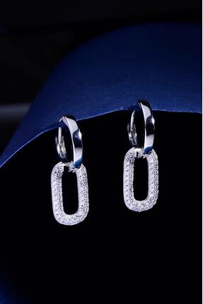 Innuendo Jewelry 925 Ayar Gümüş Zirkon Taşlı Dikdörtgen Sallantılı Halka Küpe...