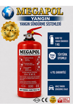 megapol 1 kg abc tozlu yangın söndürme cihazı, araç yangın söndürme tüpü, yan...