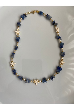 Anetta Jewelry Kadın altın renk mavi aquamarin doğaltaşlı deniz yıldızlı tasa...