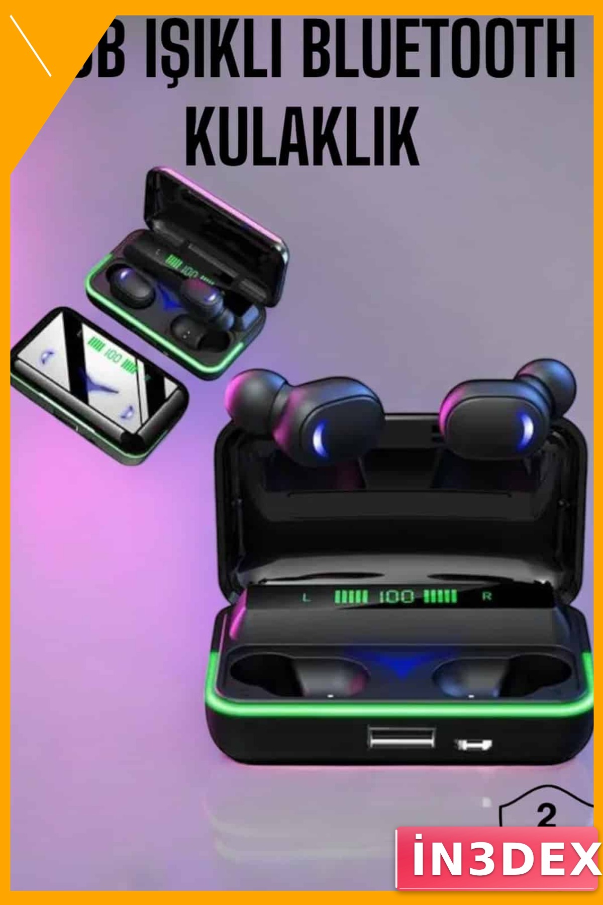 Kablosuz Bluetooth Kulaklık Powerbank Özellikli RGB Işıklı E10